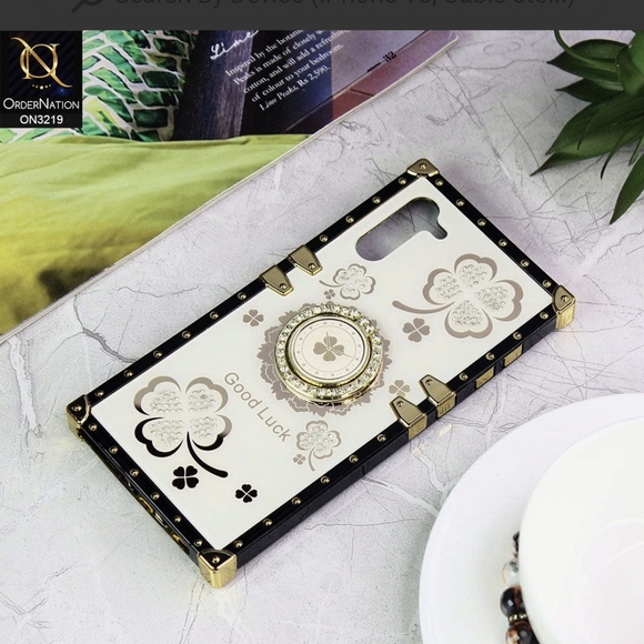 Samsung Galaxy Note 10 Case Good Luck Bling Diamond Square TPU Cover White - Picture 2 of 4